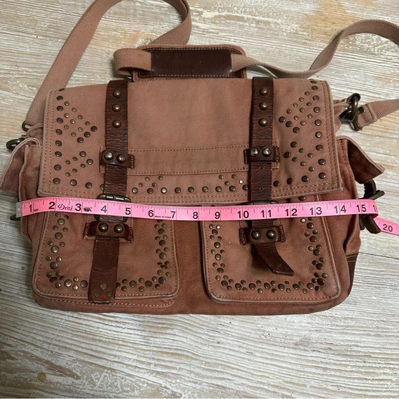 Free People Studded Distressed Canvas Leather Messenger Bag - Picture 12 of 14